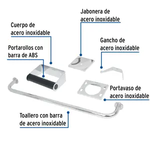 Foset Juego de 5 accesorios para baño, acero inoxidable, BASIC