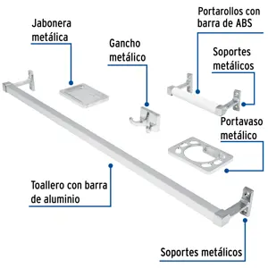Foset Juego de 5 accesorios para baño, metálicos, cromo, BASIC
