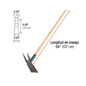 Azadón dos cuernos, mango de 54