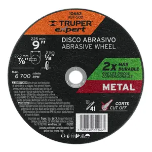 10662 / ABT-500 Disco para corte de metal, tipo 41, diámetro 9