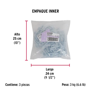 Bolsa con 144 alcayatas roscadas de 21 X 80, Fiero