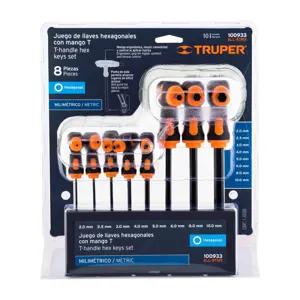 Truper Juego 8 llaves allen mm extralargas mango T, punta de bola