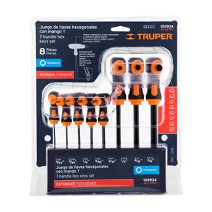 Truper Juego 8 llaves allen std extralargas mango T, punta de bola