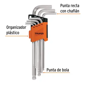 Truper Juego 7 llaves allen largas std punta bola con organizador