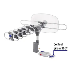 Volteck Antena aérea para TV HD, giratoria 360° con control y cable