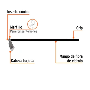 Truper Azadón oreja y martillo No. 1 de 2.6 lb, con mango de 54