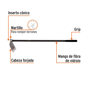 Truper Azadón oreja y martillo No. 2 de 2.8 lb, con mango de 54