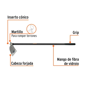 Truper Azadón oreja y martillo No. 3 de 3.3 lb, con mango de 54
