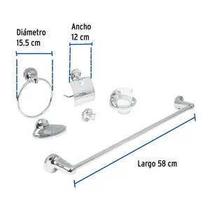 Juego de 6 accesorios para baño metálicos, Foset Aqua