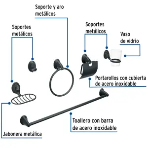 Foset Juego de 6 acc. p/baño negro mate chapetón ovalado, Aqua