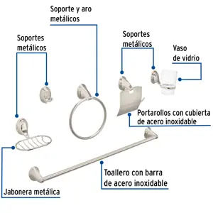 Foset Juego de 6 accesorios p/baño satín chapetón ovalado, Aqua