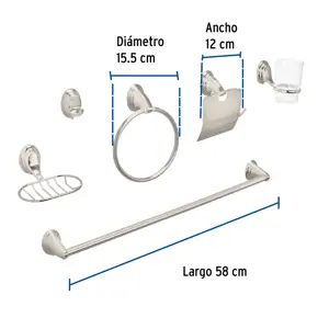 Foset Juego de 6 accesorios p/baño satín chapetón ovalado, Aqua