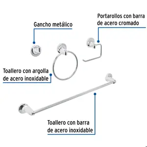 Juego de 4 accesorios para baño metálicos, Foset Aqua
