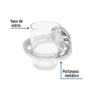 Portavaso cepillero metálico con vaso de vidrio, Foset Aqua