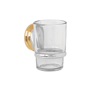 45977 / AQA-81G Portavaso cepillero cromo-oro con vaso de vidrio, Foset Aqua