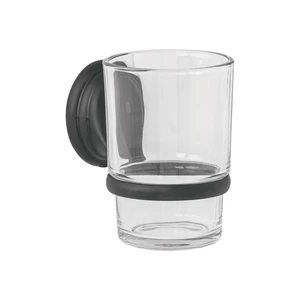 45979 / AQA-81M Portavaso cepillero negro con vaso de vidrio, Foset Aqua