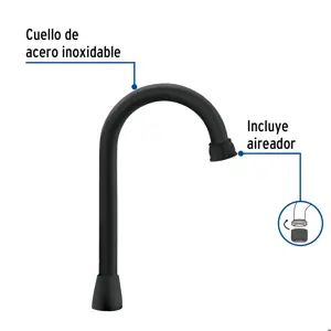 Foset Cuello tipo bar para mezcladora de lavabo, negro mate, Aqua