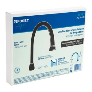 Foset Cuello largo para mezcladora de fregadero, negro mate, Aqua