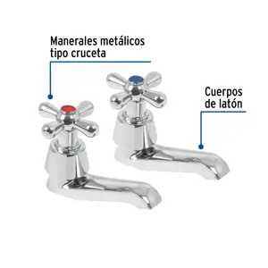 Foset Juego 2 llaves individuales para lavabo, cromo, cruceta,AQUA