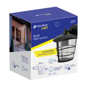 45093 / ARB-107S Volteck Arbotante tipo farol moderno suspendido p/exteriores, negro