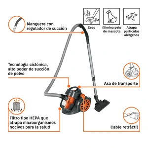 Aspiradora canister 1.8 L, Truper