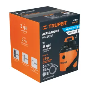 Aspiradora de sólidos y líquidos, 3 gal, plástica, Truper