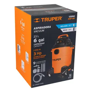 12092 / ASP-06 Aspiradora de sólidos y líquidos, 6 gal, plástica, Truper