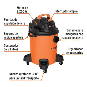 12092 / ASP-06 Aspiradora de sólidos y líquidos, 6 gal, plástica, Truper