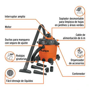 Truper Aspiradora sólidos y líquidos, 12 gal, soplador desmontable