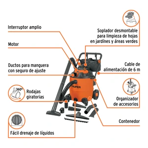 Truper Aspiradora sólidos y líquidos, 16 gal, soplador desmontable