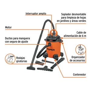 Truper Aspiradora sólidos y líquidos, 5 gal, soplador desmontable