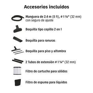 Aspiradora de sólidos y líquidos, 5 gal, acero inox, Truper