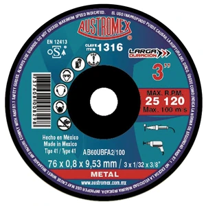 Disco abrasivo para corte de metal, acero, lamina, alambre, tubo, etc de 76 x 0.8 x 9.53 mm
