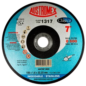 AUSTROMEX-1317 / 1317 Disco abrasivo para corte de acero inoxidable de 180 x 1.6 x 22.23 mm