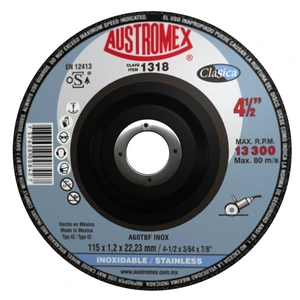 AUSTROMEX-1318 / 1318 Disco abrasivo para corte de acero inoxidable de 115 x 1.2 x 22.23 mm