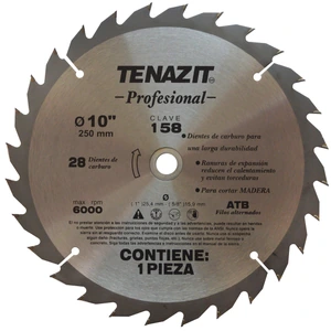 Sierra para corte de madera de 250 x 25.4 A 15.9 mm