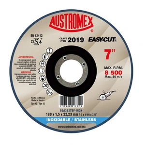 Disco abrasivo para corte preciso de acero inoxidable de 180 x 1.5 x 22.23 mm