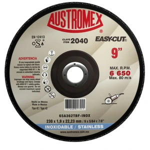 AUSTROMEX-2040 / 2040 Disco abrasivo para corte de acero inoxidable de 230 x 1.9 x 22.23 mm