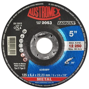 AUSTROMEX-2053 / 2053 Disco abrasivo de 125 x 6.4 x 22.23 mm para desbaste de metal