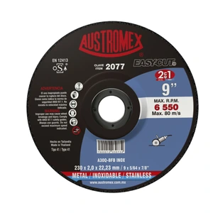 AUSTROMEX-2077 / 2077 Disco abrasivo para corte de acero al carbón y acero inoxidable de 230 x 2.0 x 22.23 mm