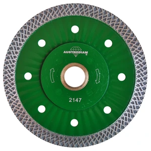 Disco Turbo de diamante con cuerpo ondulado y perforado de 115 x 1.3 mm para corte de loseta cerámica, porcelanato, granito y piedra de ingeniería.