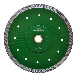 Disco Turbo de diamante con cuerpo ondulado y perforado de 180 x 1.6 mm para corte de loseta cerámica, porcelanato, granito y piedra de ingeniería.