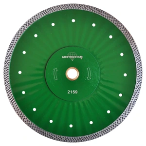 Disco Turbo de diamante con cuerpo ondulado y perforado de 230 x 1.6 mm para corte de loseta cerámica, porcelanato, granito y piedra de ingeniería.