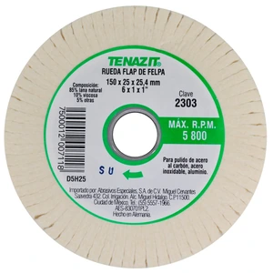 Rueda flap de felpa de 150 x 25 x 25.4 mm para pulido