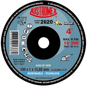 AUSTROMEX-2620 / 2620 Disco abrasivo para corte de acero inoxidable de 100 x 1 x 15.88 mm
