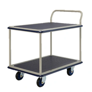 Carro de acero de 2 pisos de 910 x 610 mm para transporte de material con capacidad máxima de 300 kg.