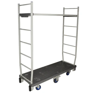 Carro de plástico ligero con freno de 1260 x 445 mm para transporte de material con capacidad máxima de 500 kg.
