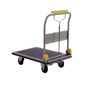 Carro plegable de acero con freno manual de 910 x 610 mm para transporte de material con capacidad máxima de 300 kg.