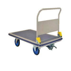 Carro plegable de acero con freno de piso de 1240 x 790 mm para transporte de material con capacidad máxima de 500 kg.