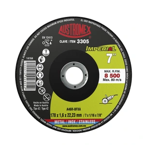 AUSTROMEX-3305 / 3305 Disco abrasivo para corte de acero al carbón y acero inoxidable de 178 x 1.6 x 22.23 mm